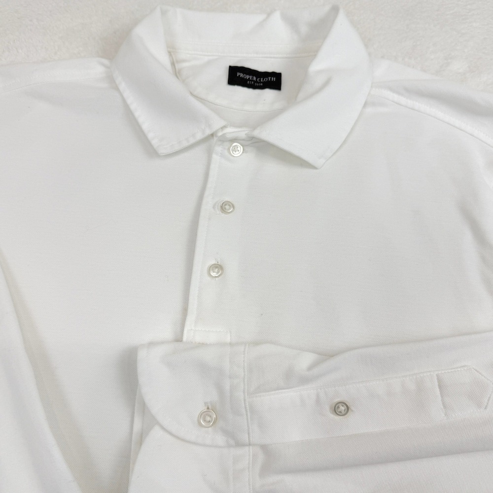 Proper Cloth Sullivan White Knit Pique Long Sleeve Polo Mens Large White Preppy